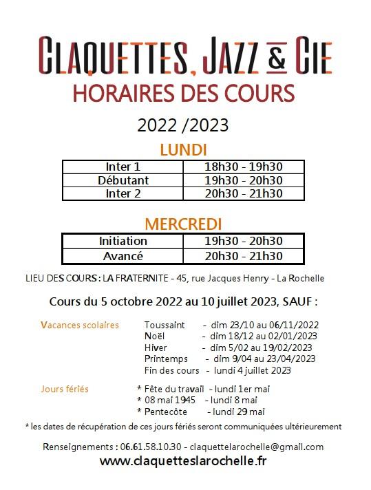 Horaires cours claquettes 2022