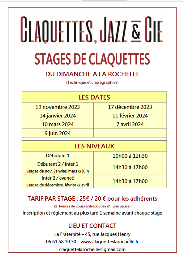 Horaires stages du dimanche